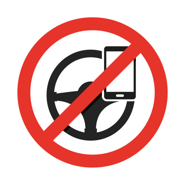 No cell phone, while driving. Vector sign